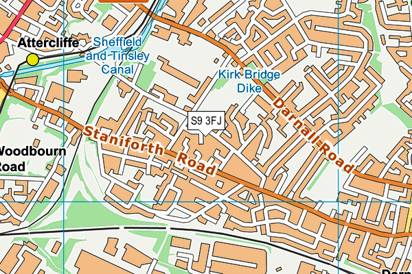 S9 3FJ map - OS VectorMap District (Ordnance Survey)