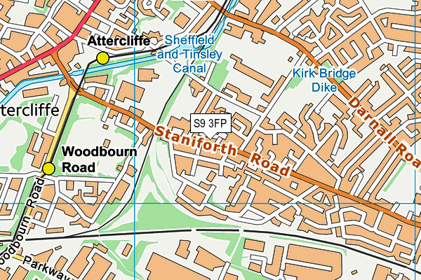 S9 3FP map - OS VectorMap District (Ordnance Survey)