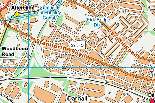 S9 3FQ map - OS VectorMap District (Ordnance Survey)