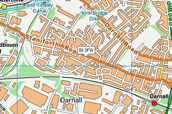 S9 3FW map - OS VectorMap District (Ordnance Survey)