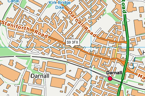 S9 3FX map - OS VectorMap District (Ordnance Survey)