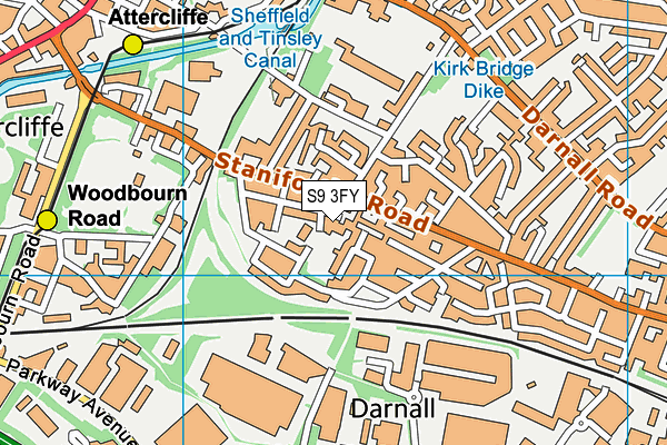 S9 3FY map - OS VectorMap District (Ordnance Survey)