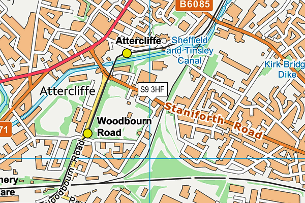 S9 3HF map - OS VectorMap District (Ordnance Survey)