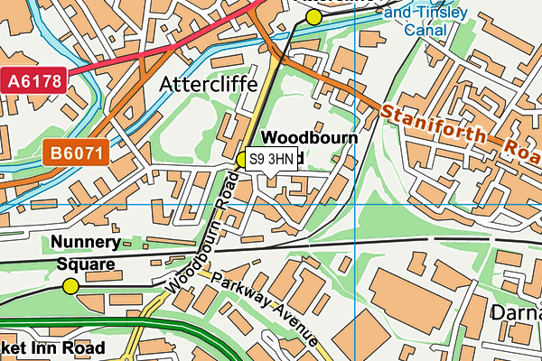 S9 3HN map - OS VectorMap District (Ordnance Survey)