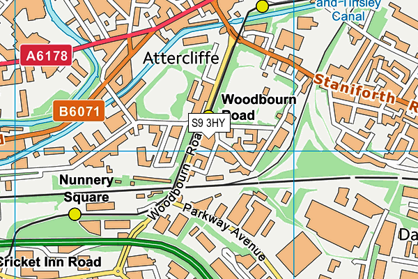 S9 3HY map - OS VectorMap District (Ordnance Survey)