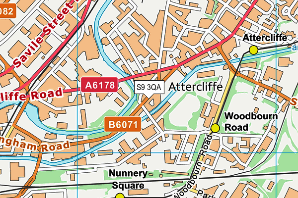 S9 3QA map - OS VectorMap District (Ordnance Survey)