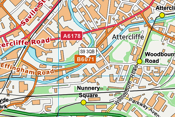 S9 3QB map - OS VectorMap District (Ordnance Survey)