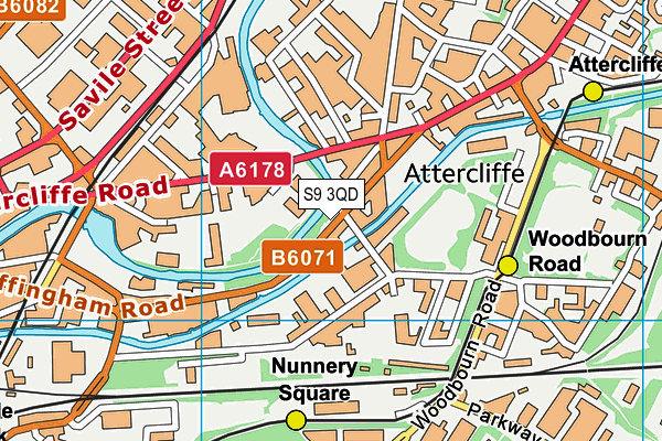 S9 3QD map - OS VectorMap District (Ordnance Survey)