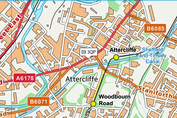 S9 3QP map - OS VectorMap District (Ordnance Survey)