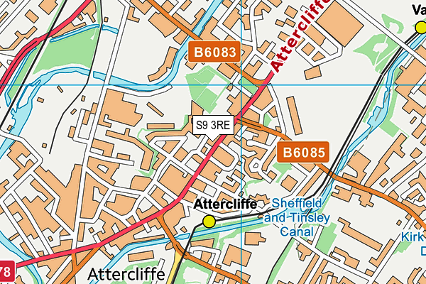 S9 3RE map - OS VectorMap District (Ordnance Survey)