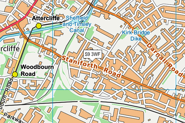 S9 3WF map - OS VectorMap District (Ordnance Survey)