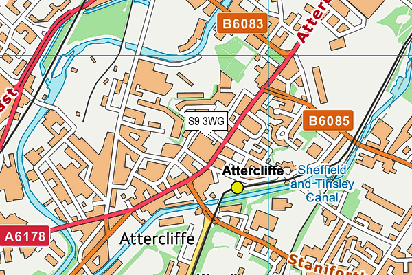 S9 3WG map - OS VectorMap District (Ordnance Survey)