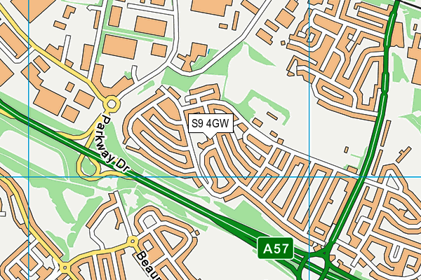 S9 4GW map - OS VectorMap District (Ordnance Survey)