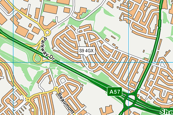 S9 4GX map - OS VectorMap District (Ordnance Survey)