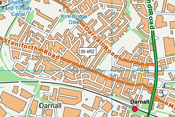 S9 4RZ map - OS VectorMap District (Ordnance Survey)