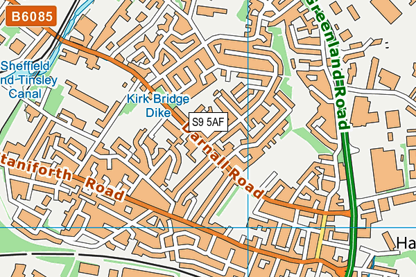 S9 5AF map - OS VectorMap District (Ordnance Survey)