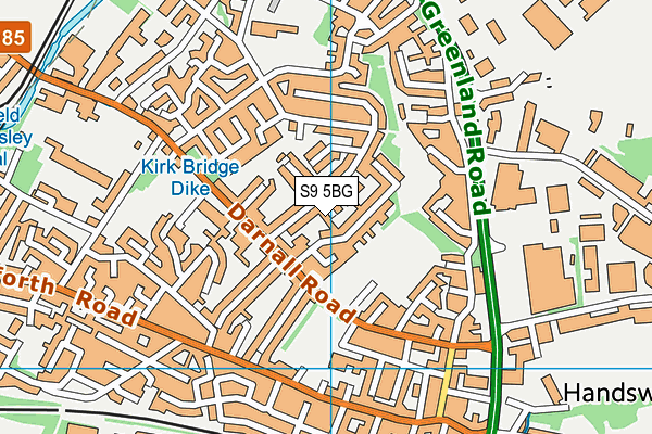 S9 5BG map - OS VectorMap District (Ordnance Survey)