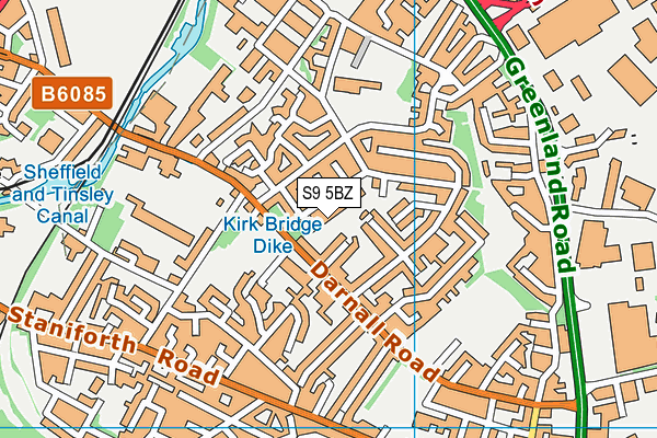 S9 5BZ map - OS VectorMap District (Ordnance Survey)
