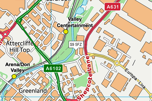 S9 5FZ map - OS VectorMap District (Ordnance Survey)