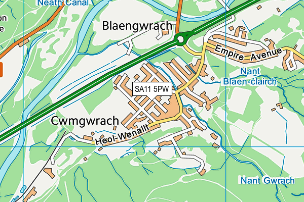 SA11 5PW map - OS VectorMap District (Ordnance Survey)