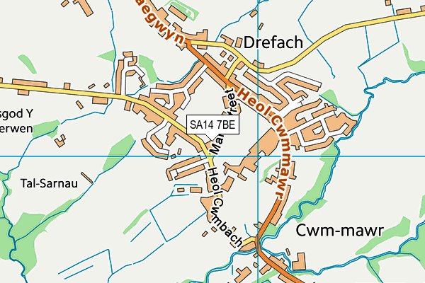 SA14 7BE map - OS VectorMap District (Ordnance Survey)