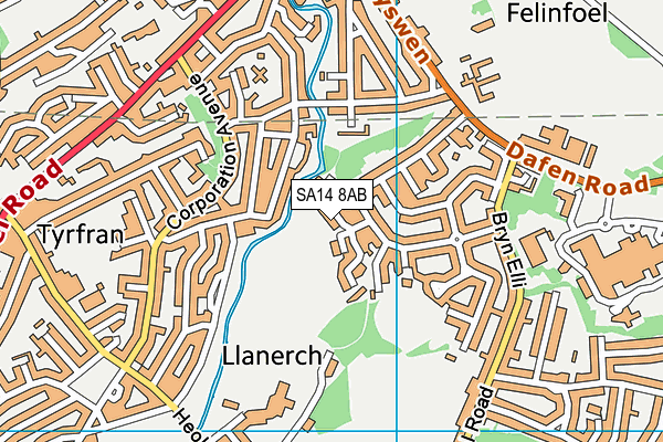 SA14 8AB map - OS VectorMap District (Ordnance Survey)