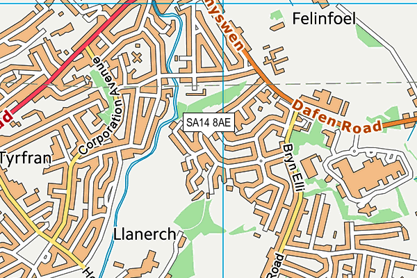 SA14 8AE map - OS VectorMap District (Ordnance Survey)