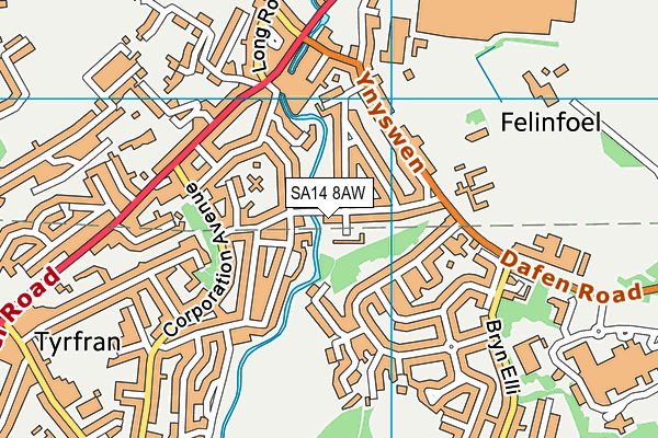 SA14 8AW map - OS VectorMap District (Ordnance Survey)