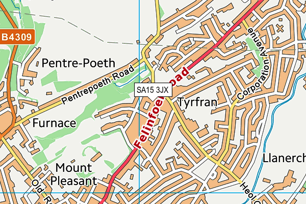 SA15 3JX map - OS VectorMap District (Ordnance Survey)