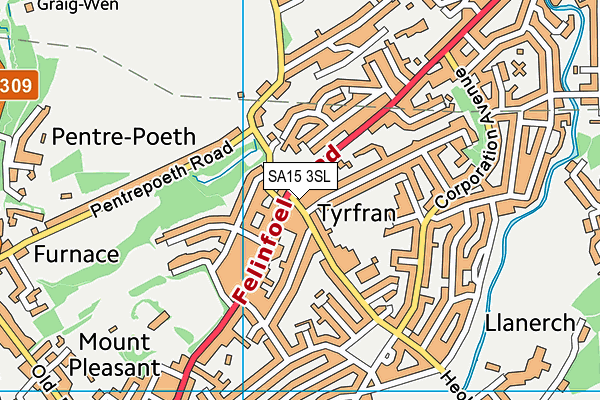 SA15 3SL map - OS VectorMap District (Ordnance Survey)