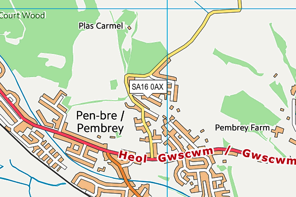 SA16 0AX map - OS VectorMap District (Ordnance Survey)