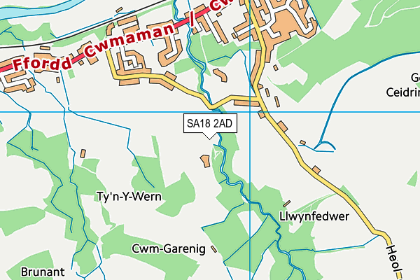 SA18 2AD map - OS VectorMap District (Ordnance Survey)