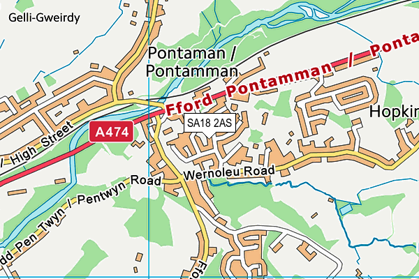 SA18 2AS map - OS VectorMap District (Ordnance Survey)