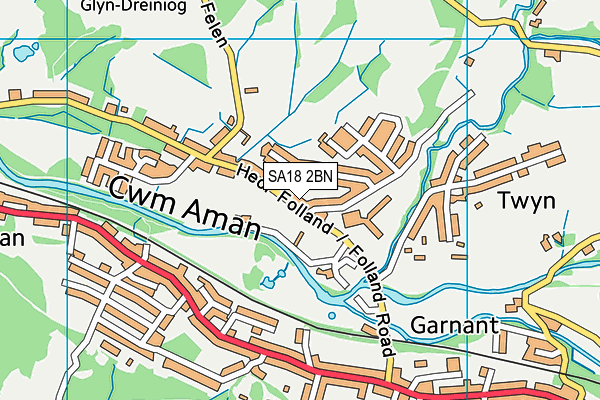 SA18 2BN map - OS VectorMap District (Ordnance Survey)