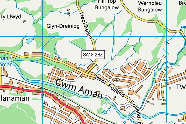 SA18 2BZ map - OS VectorMap District (Ordnance Survey)