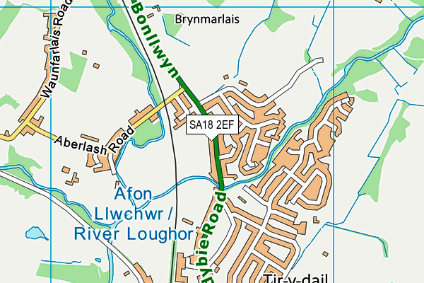 SA18 2EF map - OS VectorMap District (Ordnance Survey)