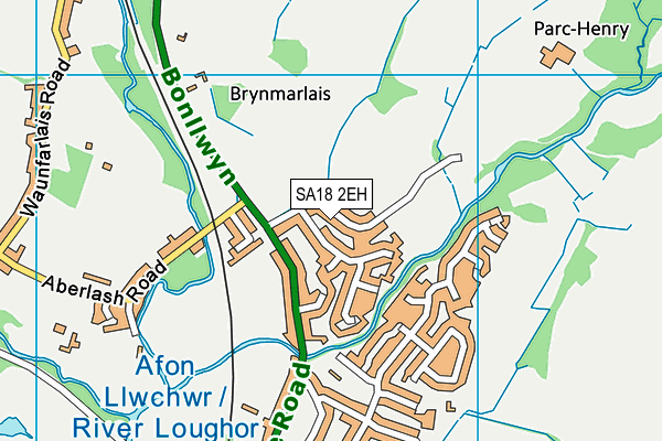 SA18 2EH map - OS VectorMap District (Ordnance Survey)