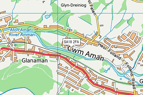 SA18 2FA map - OS VectorMap District (Ordnance Survey)