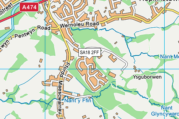 SA18 2FF map - OS VectorMap District (Ordnance Survey)