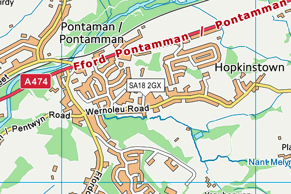 SA18 2GX map - OS VectorMap District (Ordnance Survey)