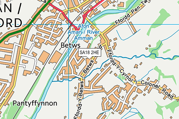 SA18 2HE map - OS VectorMap District (Ordnance Survey)