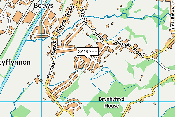 SA18 2HF map - OS VectorMap District (Ordnance Survey)