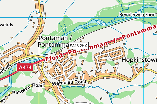 SA18 2HX map - OS VectorMap District (Ordnance Survey)