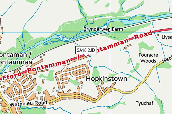 SA18 2JD map - OS VectorMap District (Ordnance Survey)