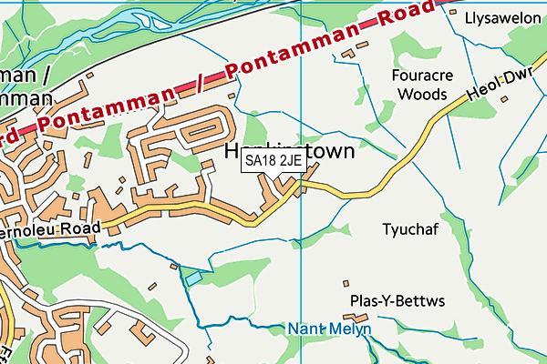 SA18 2JE map - OS VectorMap District (Ordnance Survey)