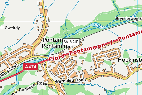 SA18 2JP map - OS VectorMap District (Ordnance Survey)