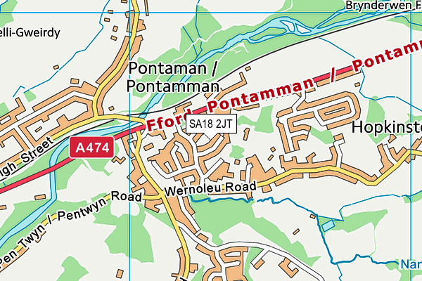 SA18 2JT map - OS VectorMap District (Ordnance Survey)