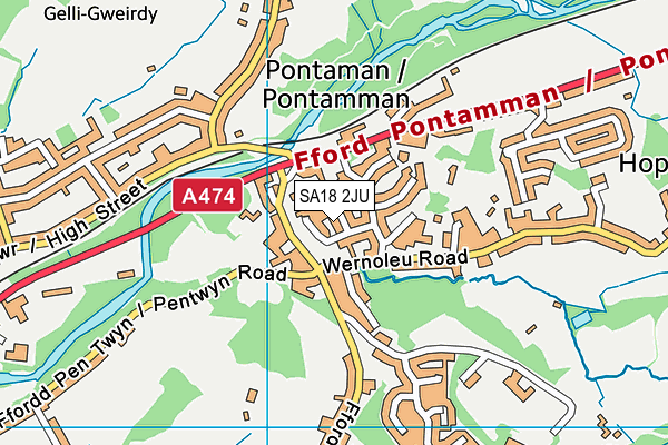 SA18 2JU map - OS VectorMap District (Ordnance Survey)