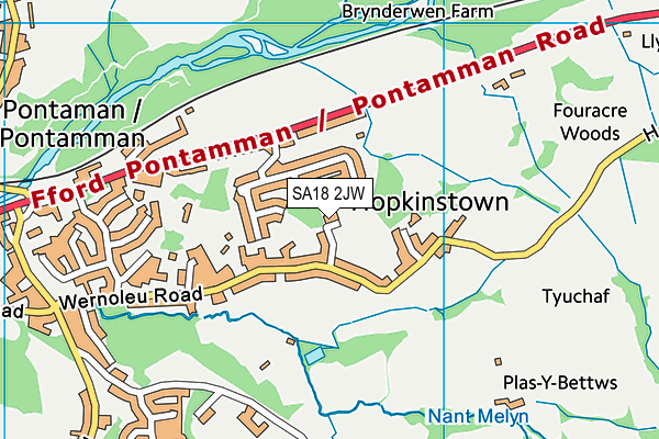 SA18 2JW map - OS VectorMap District (Ordnance Survey)