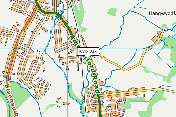 SA18 2JX map - OS VectorMap District (Ordnance Survey)
